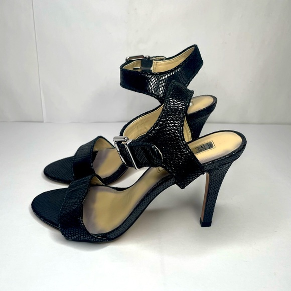 INC International Concepts Black Sequin Buckle Open Toe Stiletto Heels - Picture 5 of 9